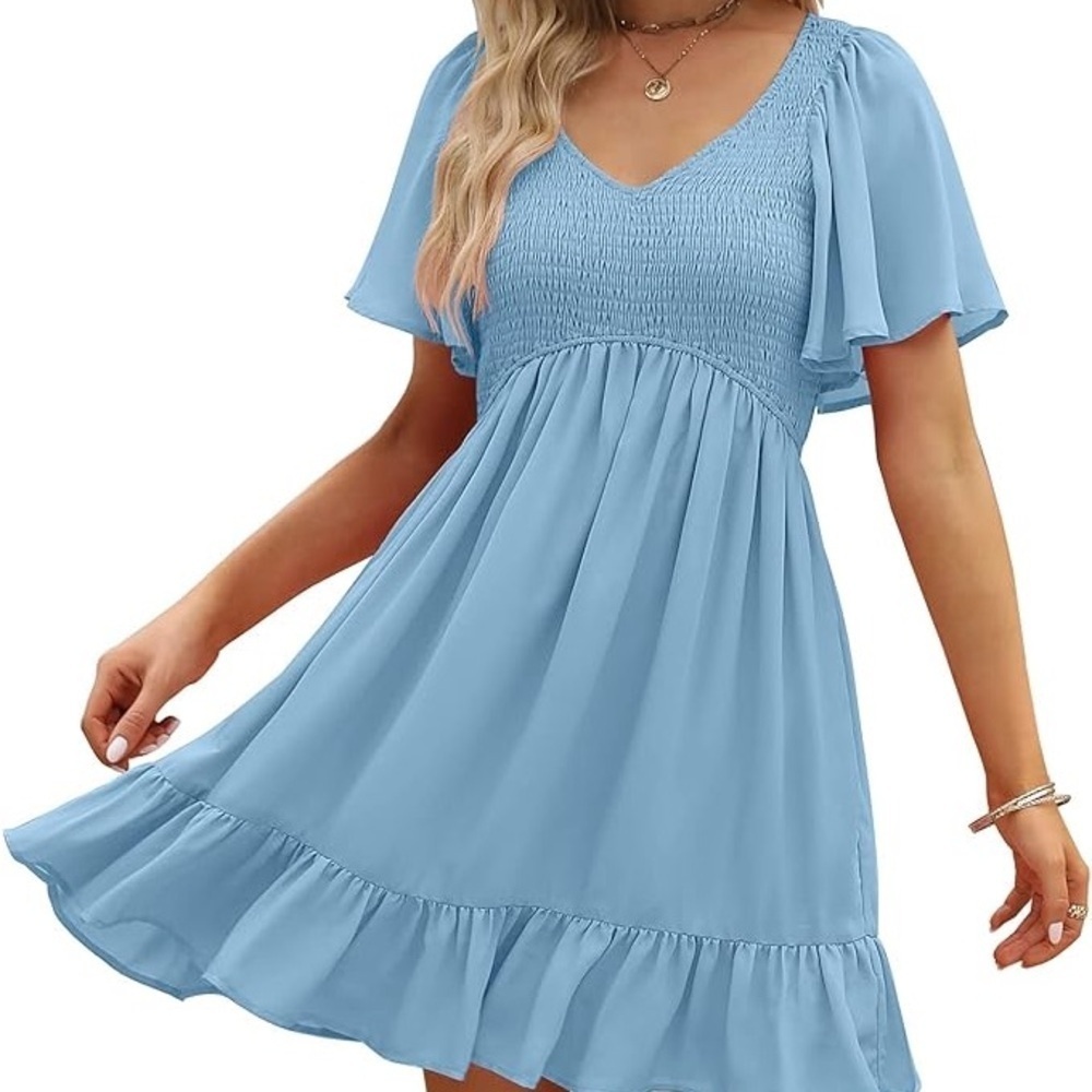 Lillusory Blue Flutter Sleeve Mini Sundress